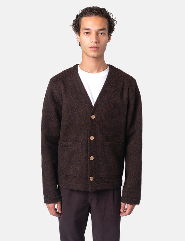 Folk Pocket Brushed Wool Cardigan - Navy/Espresso