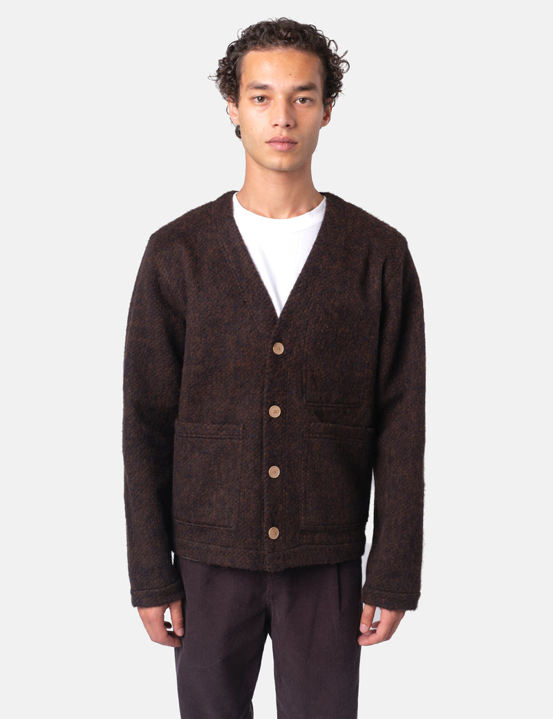 Folk Pocket Brushed Wool Cardigan - Navy/Espresso