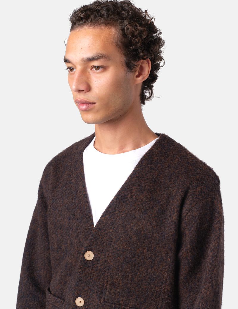 Folk Pocket Brushed Wool Cardigan - Navy/Espresso