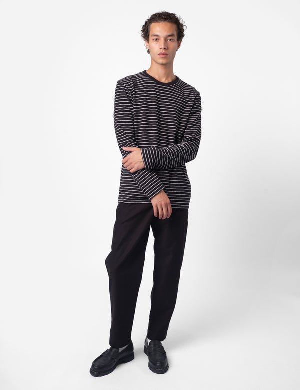 Folk Textured Stripe Long Sleeve T-Shirt - Black/Ecru