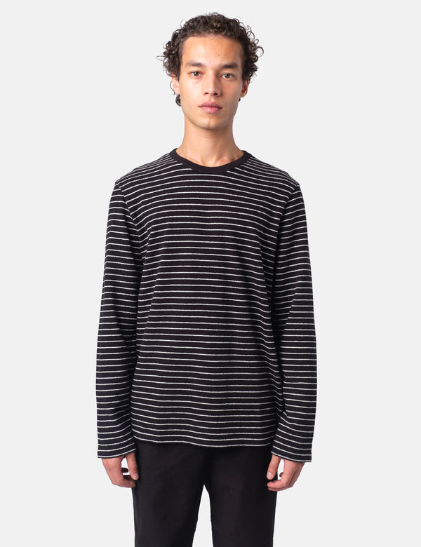 Folk Textured Stripe Long Sleeve T-Shirt - Black/Ecru