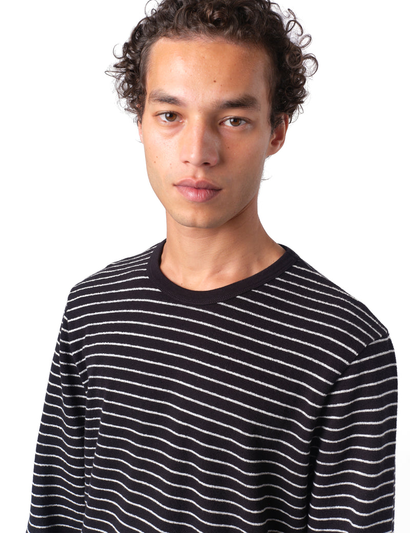 Folk Textured Stripe Long Sleeve T-Shirt - Black/Ecru