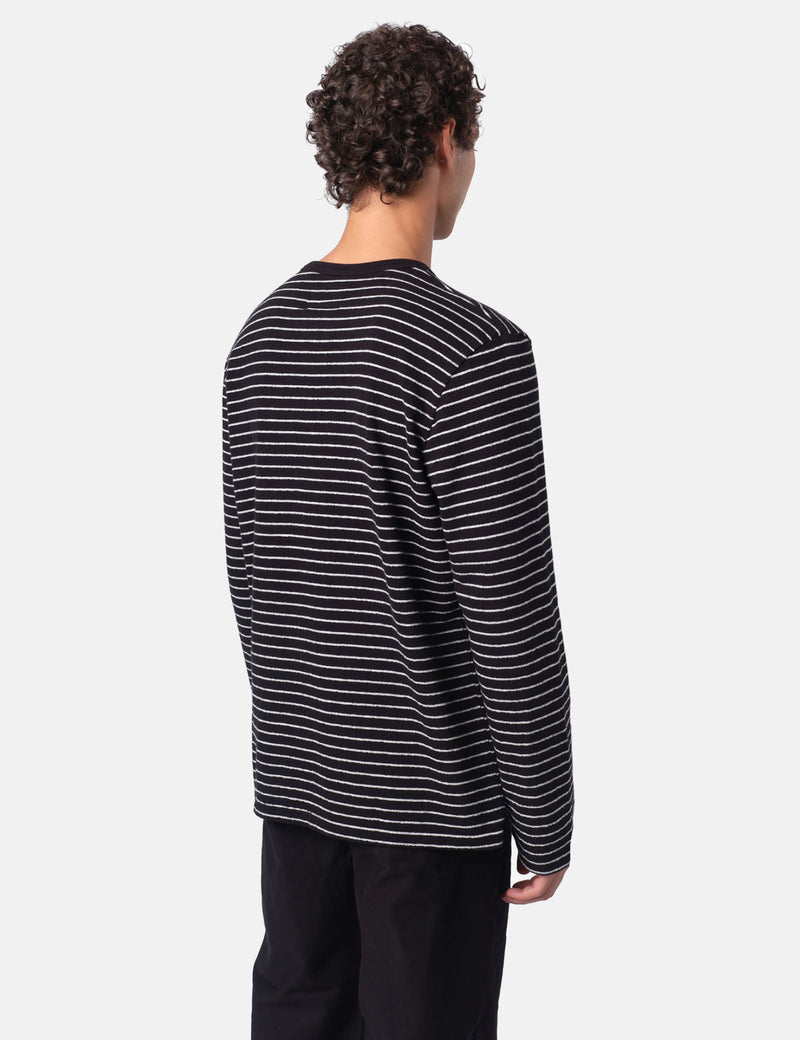Folk Textured Stripe Long Sleeve T-Shirt - Black/Ecru