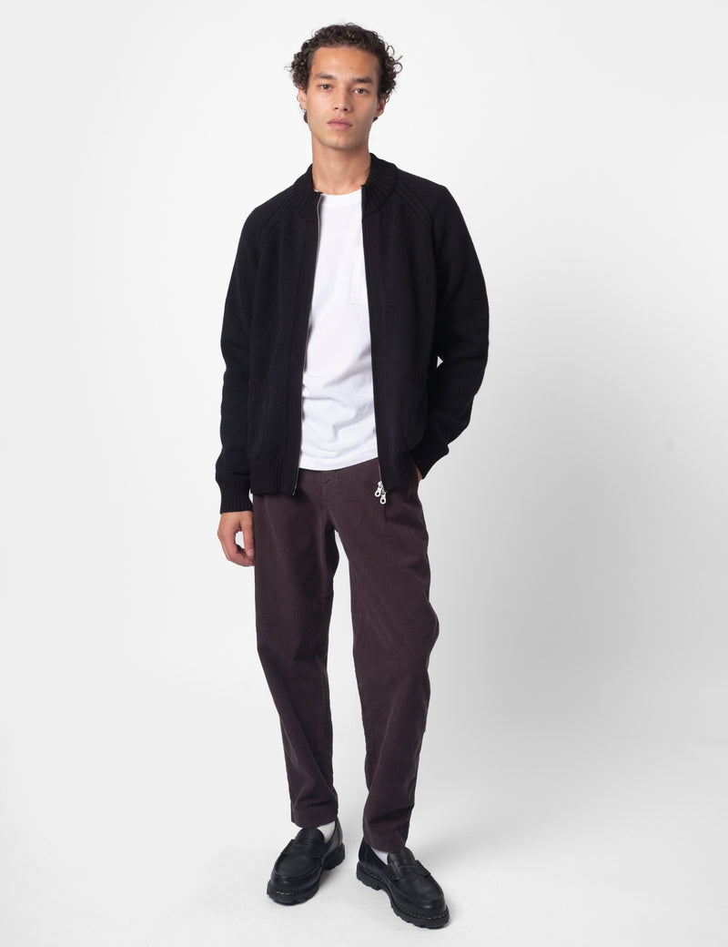 Folk Knitted Zip Through Bomber - Black