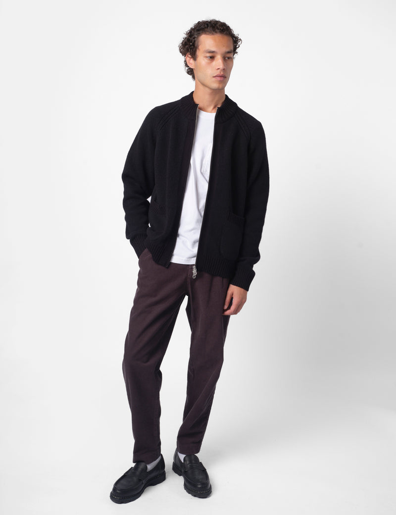 Folk Knitted Zip Through Bomber - Black