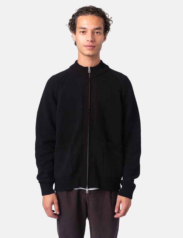 Folk Knitted Zip Through Bomber - Black