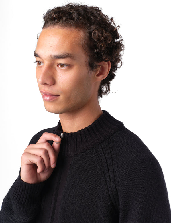 Folk Knitted Zip Through Bomber - Black