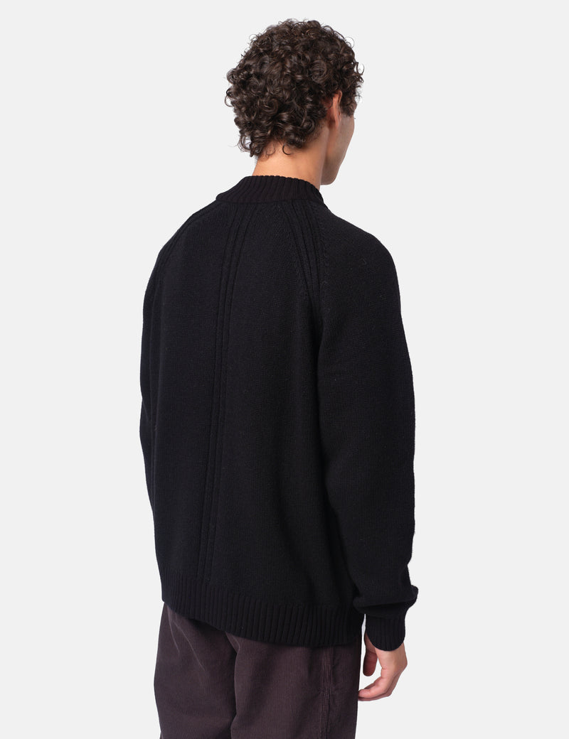 Folk Knitted Zip Through Bomber - Black