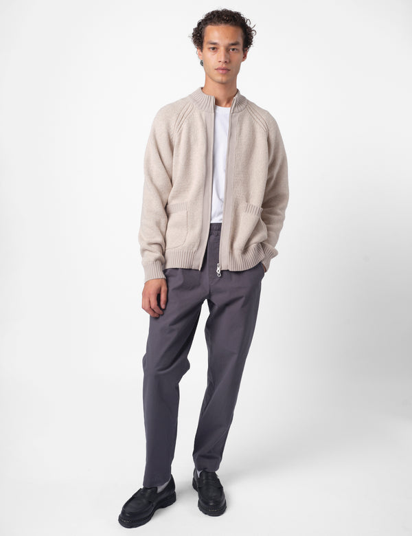 Folk Knitted Zip Through Bomber - Stone