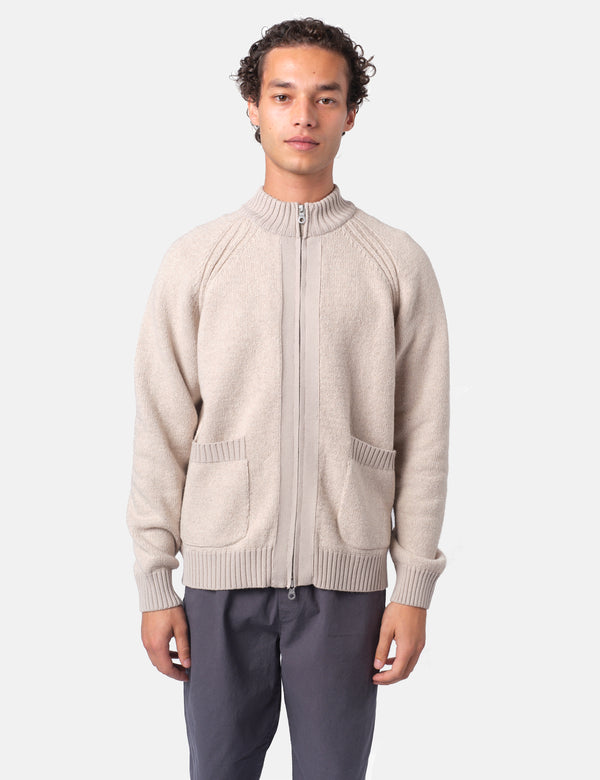 Folk Knitted Zip Through Bomber - Stone