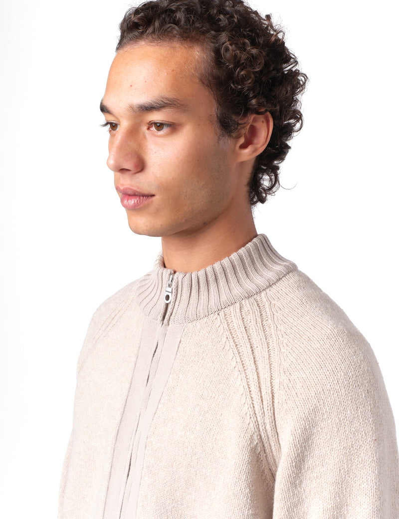 Folk Knitted Zip Through Bomber - Stone