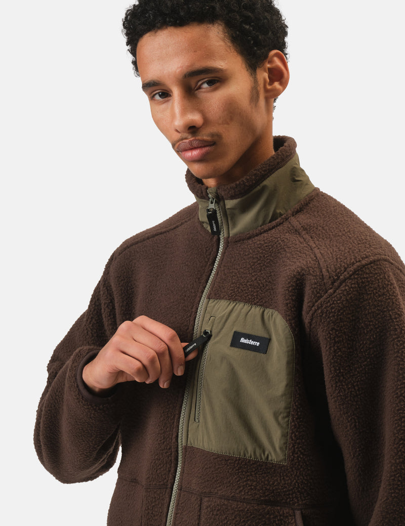 Finisterre Bolster Full Zip Fleece - Burnt Umber/Olive Green