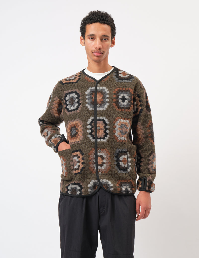 Snow Peak Wool Jacquard Cardigan - Olive Green