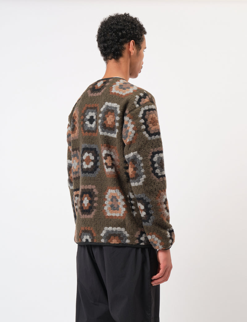Snow Peak Wool Jacquard Cardigan - Olive Green