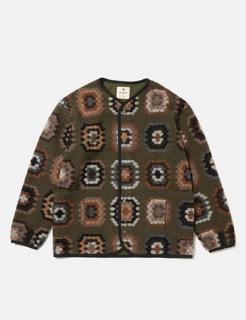 Snow Peak Wool Jacquard Cardigan - Olive Green