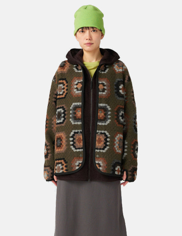 Snow Peak Wool Jacquard Cardigan - Olive Green