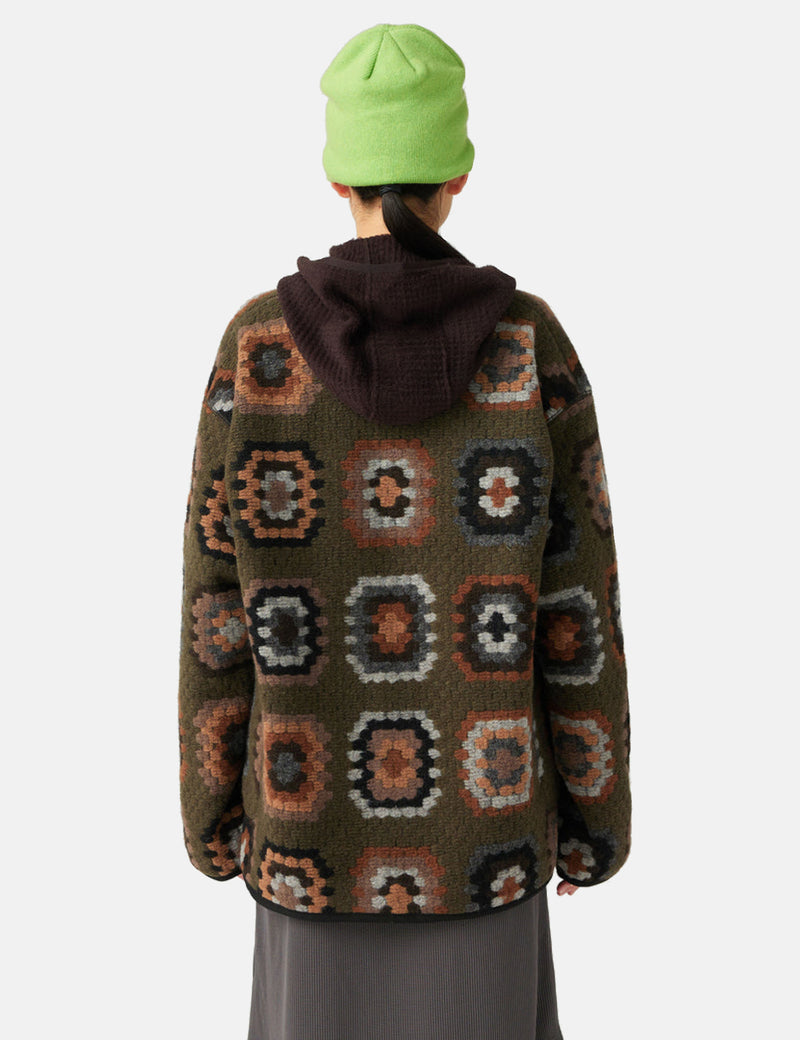 Snow Peak Wool Jacquard Cardigan - Olive Green