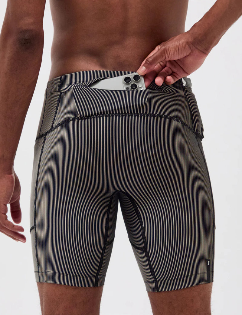 Bandit Striped Cadence 7" Pocket Half Tights - Black with Chalk