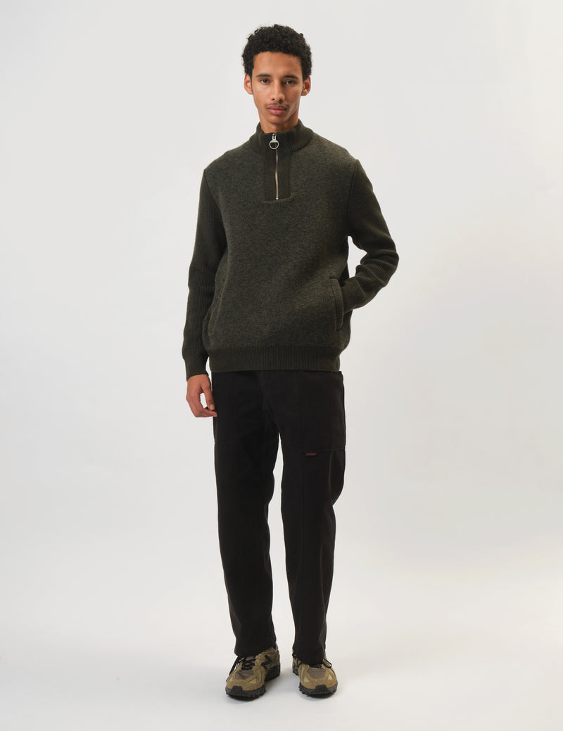 Barbour Milburn Half Zip Knitted Jumper - Dark Olive Green
