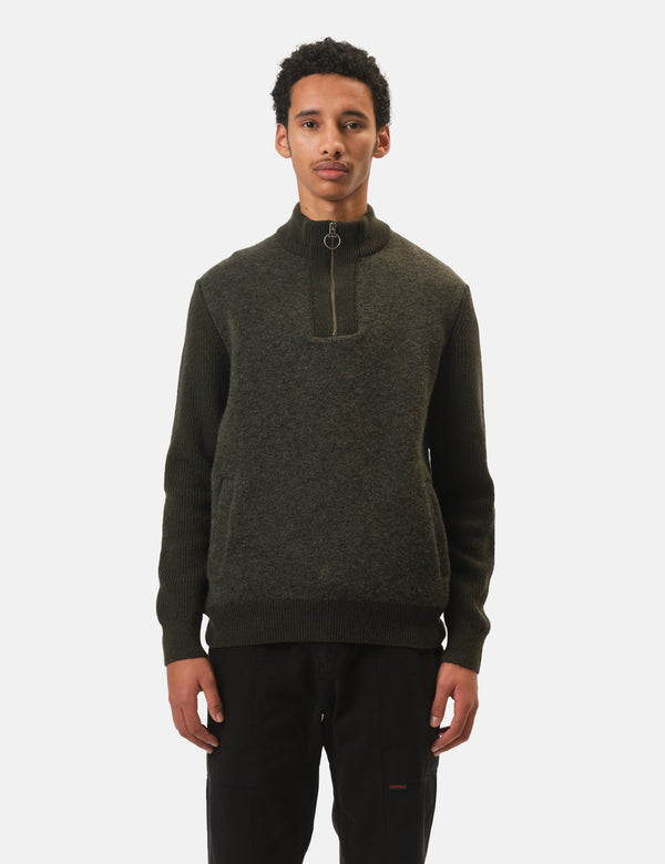 Barbour Milburn Half Zip Knitted Jumper - Dark Olive Green