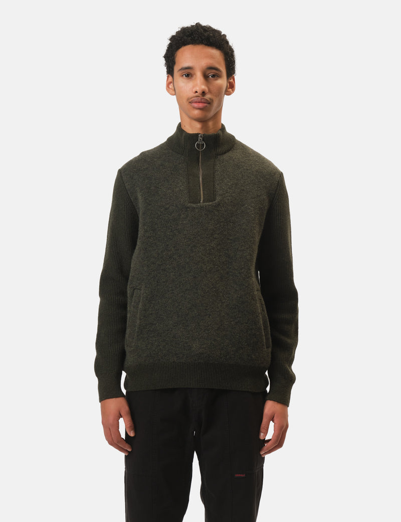 Barbour Milburn Half Zip Knitted Jumper - Dark Olive Green