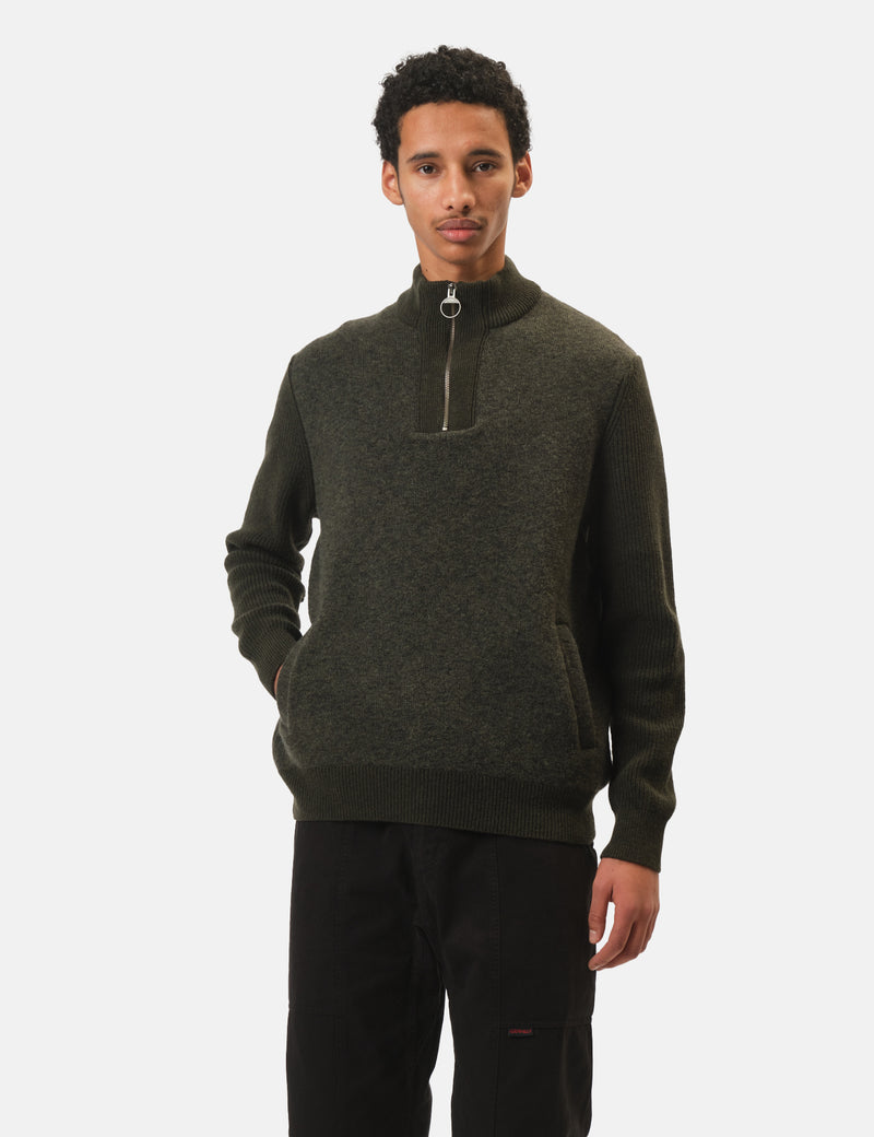 Barbour Milburn Half Zip Knitted Jumper - Dark Olive Green