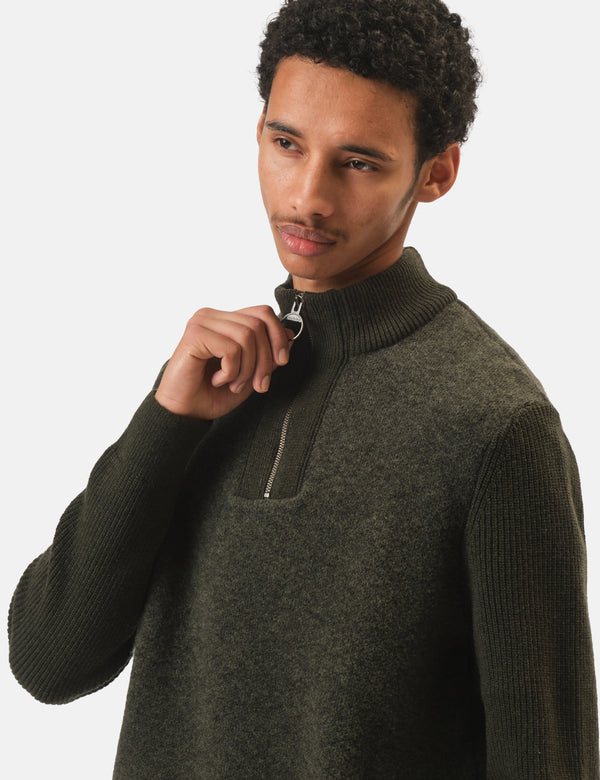 Barbour Milburn Half Zip Knitted Jumper - Dark Olive Green