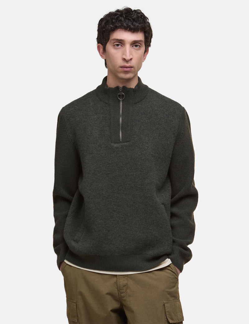 Barbour Milburn Half Zip Knitted Jumper - Dark Olive Green