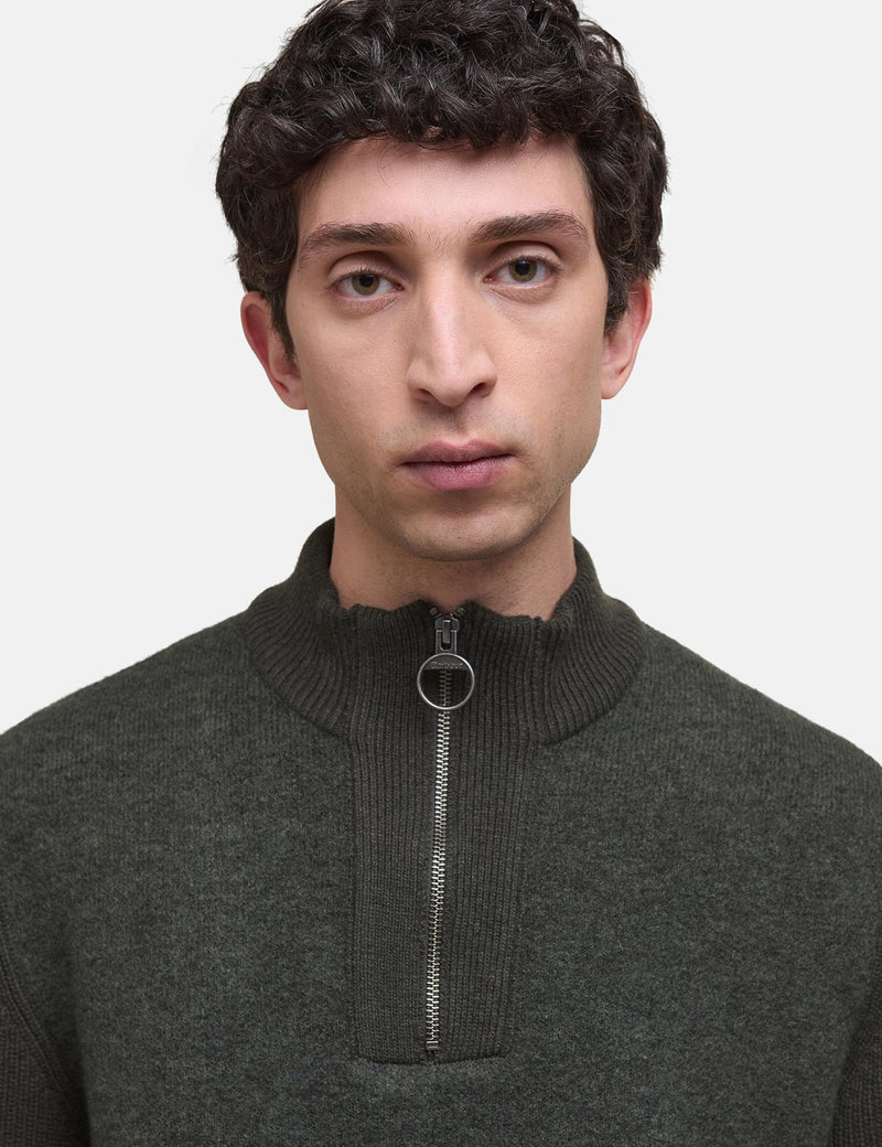 Barbour Milburn Half Zip Knitted Jumper - Dark Olive Green