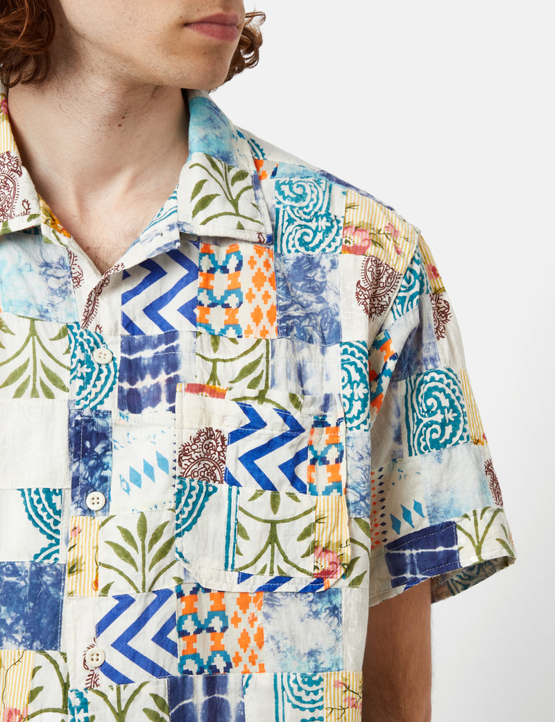 Engineered Garments Camp Shirt (Ethno Patchwork) - White/Blue