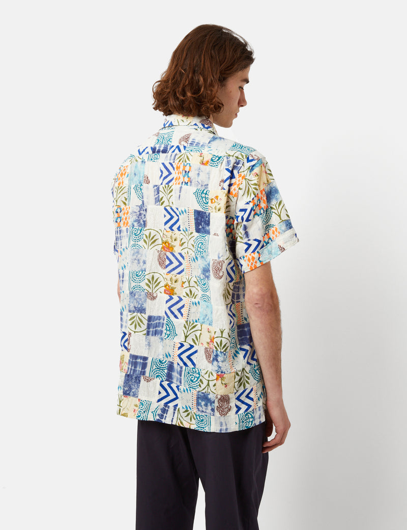 Engineered Garments Camp Shirt (Ethno Patchwork) - White/Blue