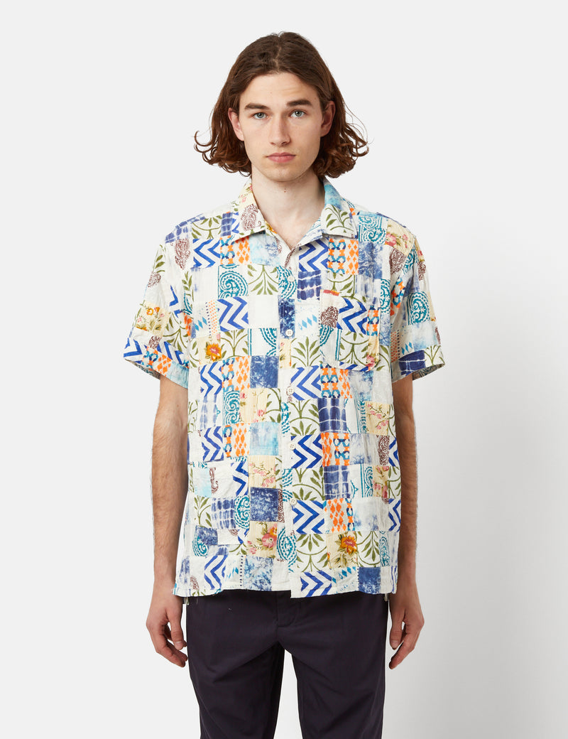 Engineered Garments Camp Shirt (Ethno Patchwork) - White/Blue