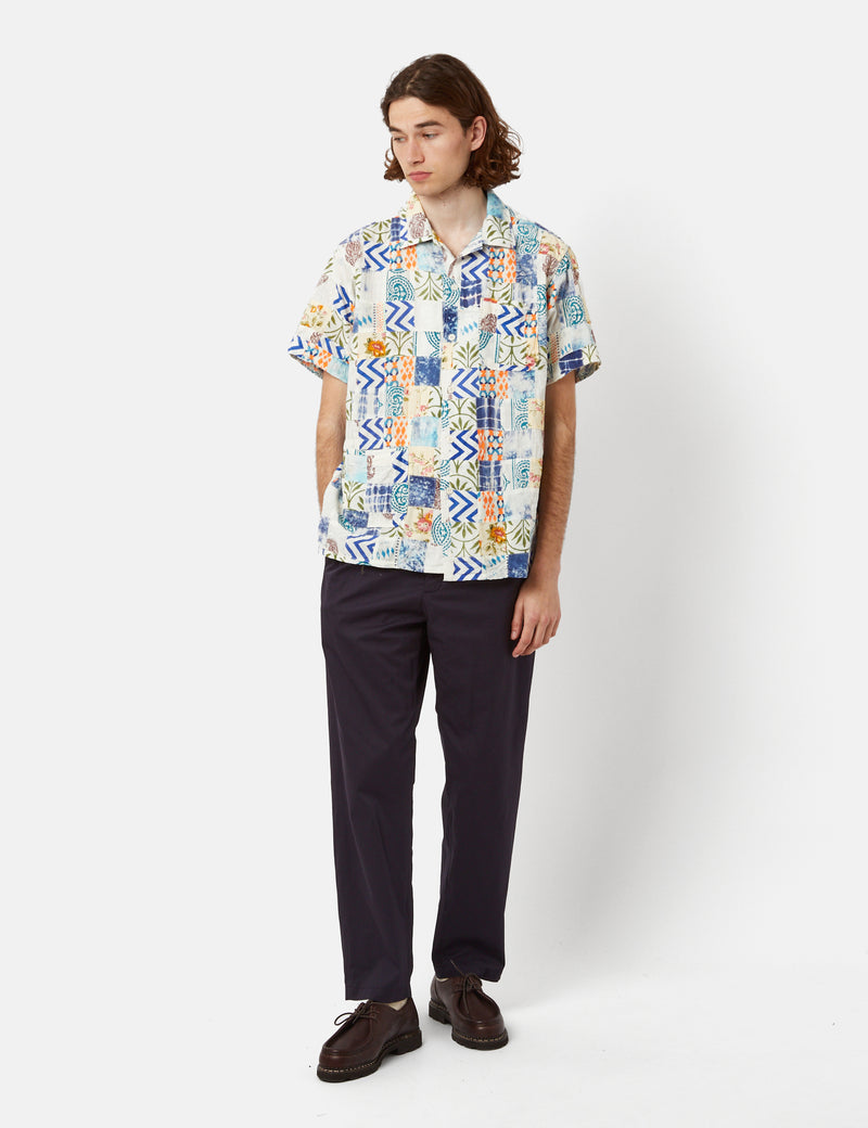 Engineered Garments Camp Shirt (Ethno Patchwork) - White/Blue