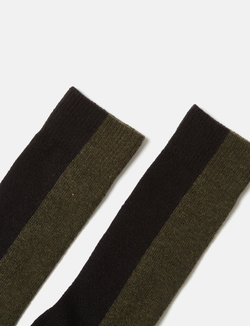 Norse Projects Bjarki Colour Block Socks - Dark Olive Green