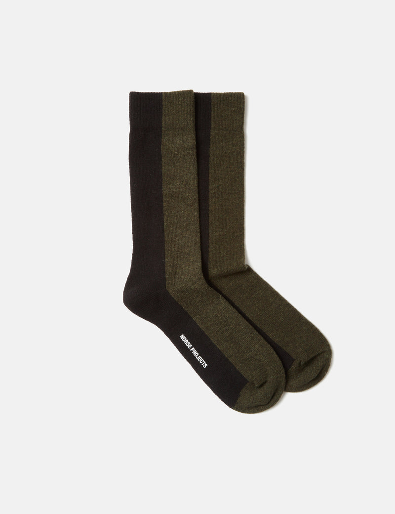 Norse Projects Bjarki Colour Block Socks - Dark Olive Green