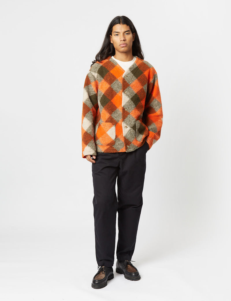 Engineered Garments Knit Cardigan (Wool) - Orange/Olive Green