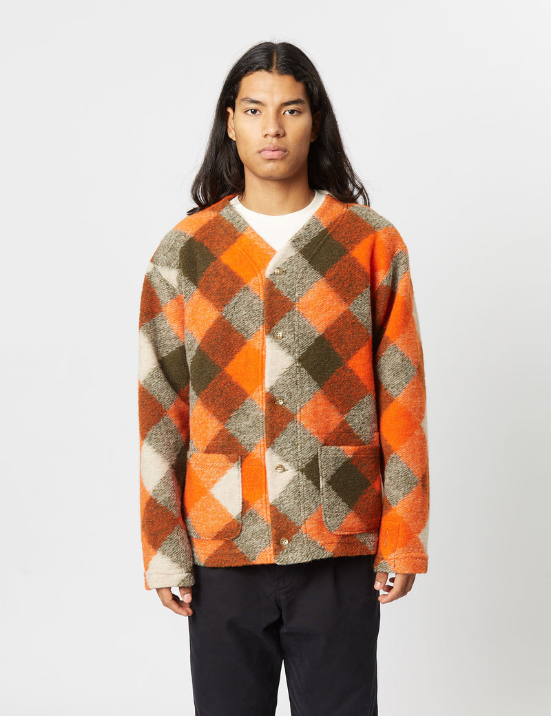 Engineered Garments Knit Cardigan (Wool) - Orange/Olive Green