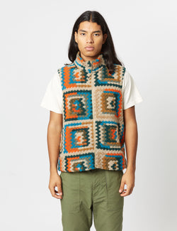 Engineered Garments High Mock Knit Vest (Crochet) - Multi Blue/Orange