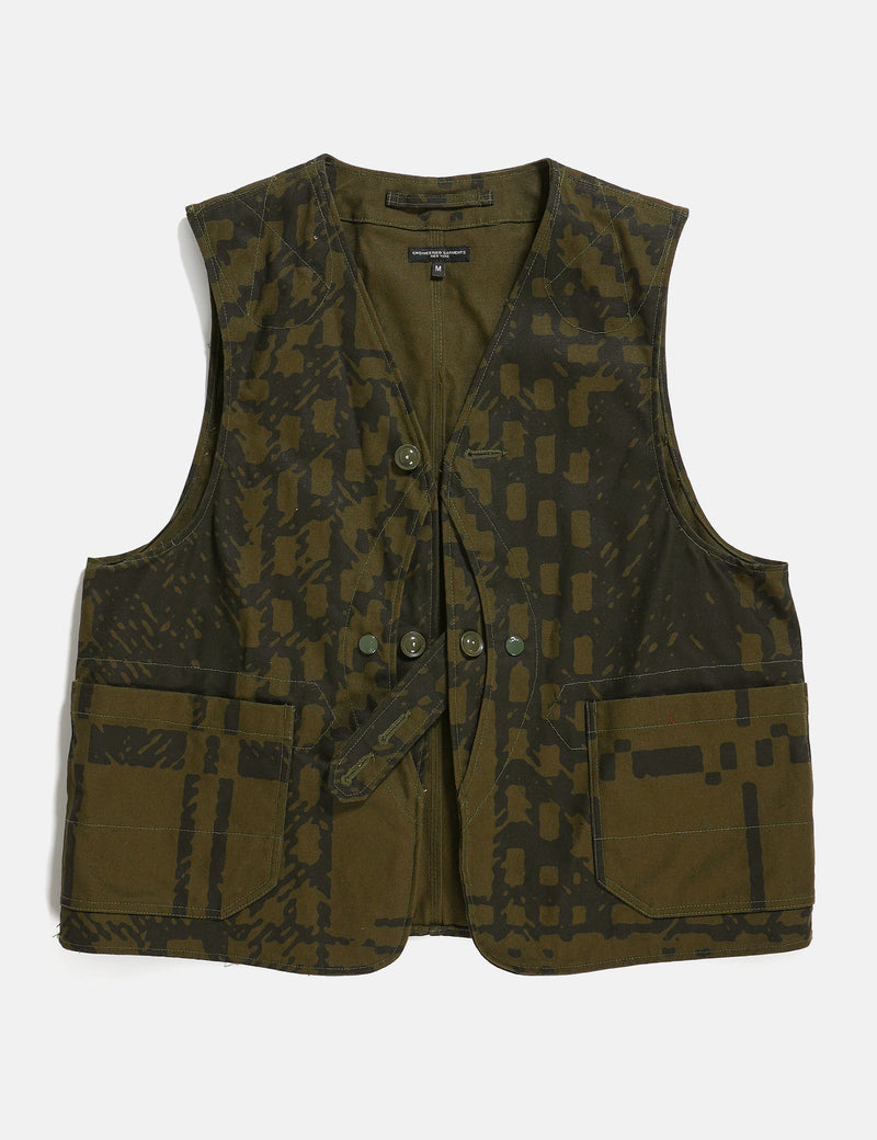 Engineered Garments Upland Vest (Plaid) - Olive Green