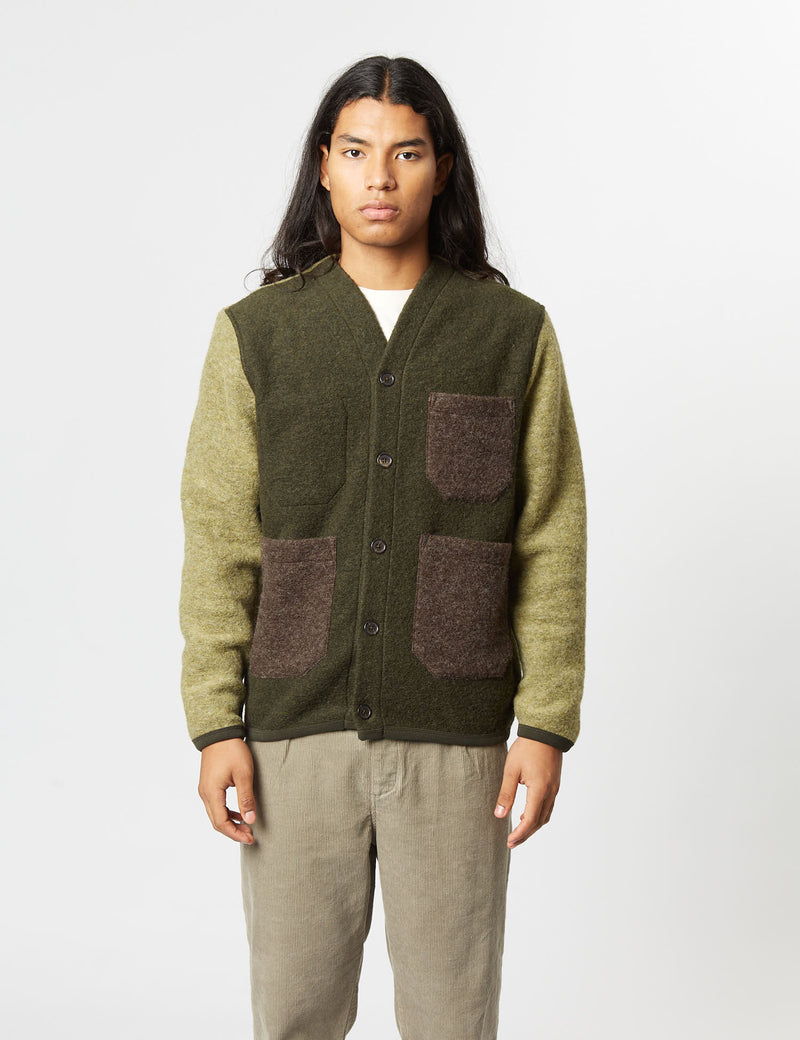 Universal Works Mixed Cardigan - Olive Green