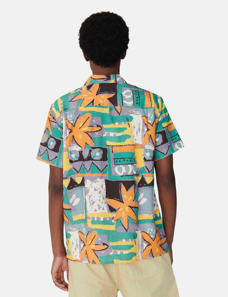 YMC Malick Basquiat Short Sleeve Shirt - Green/Blue