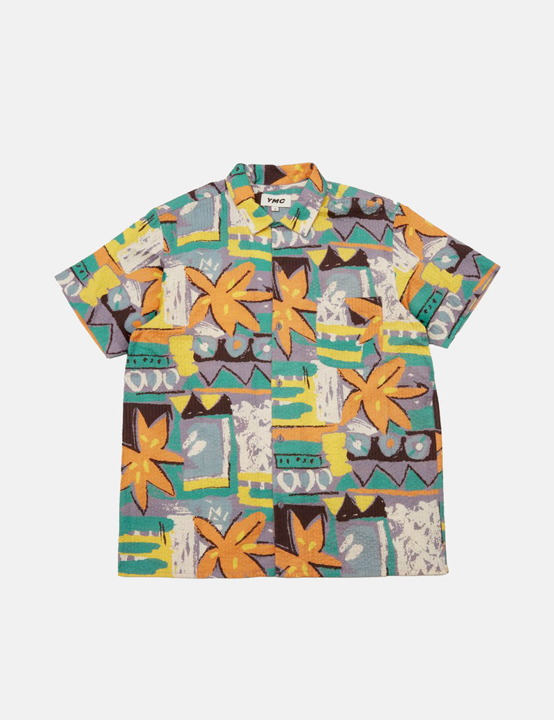 YMC Malick Basquiat Short Sleeve Shirt - Green/Blue