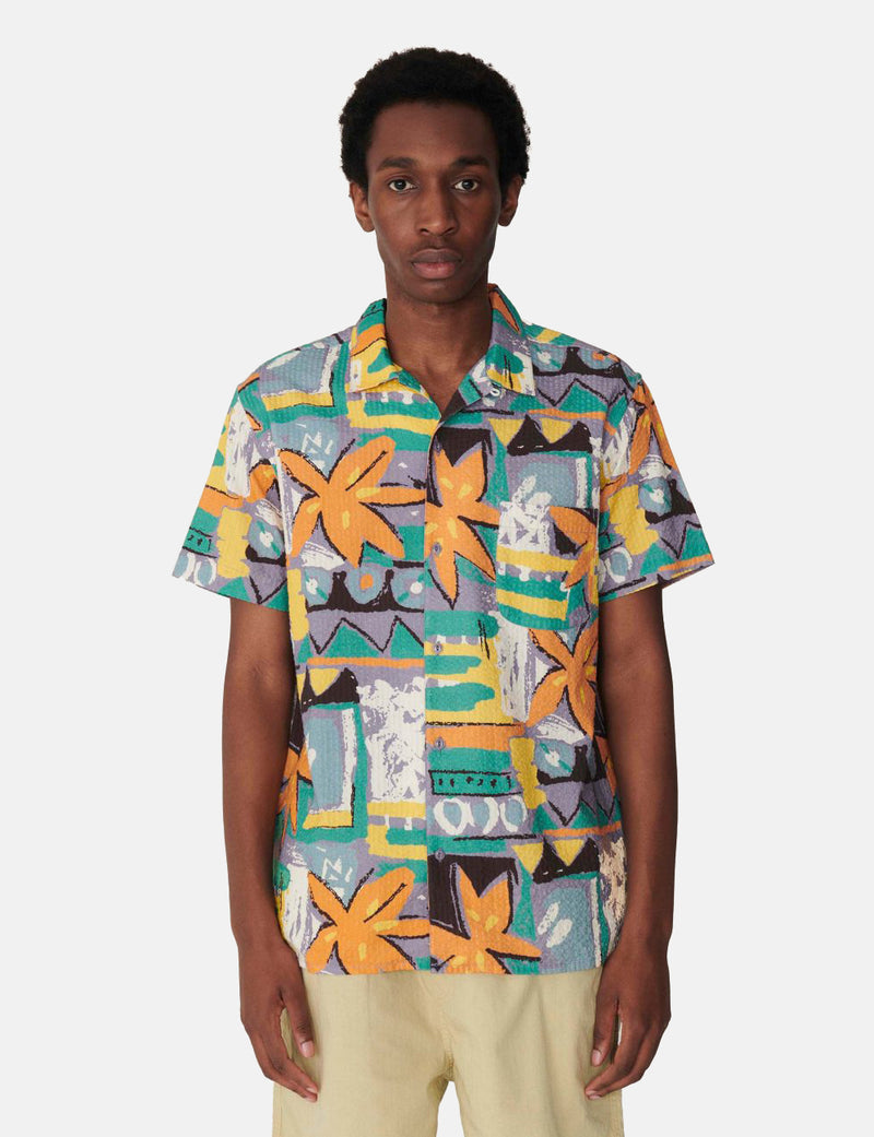 YMC Malick Basquiat Short Sleeve Shirt - Green/Blue