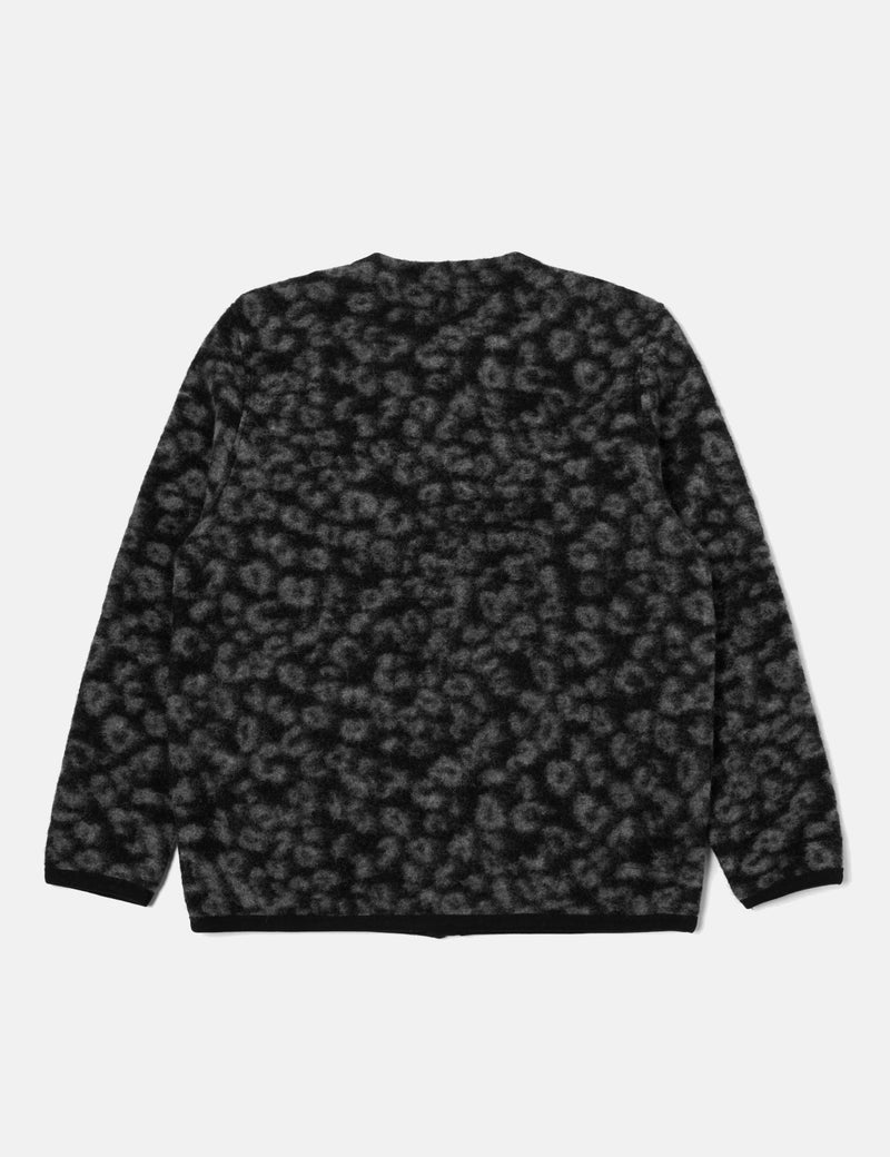 Universal Works Fleece Cardigan (Leopard) - Black/Charcoal