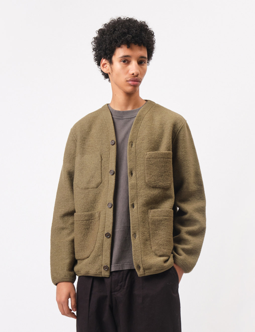 Universal Works Wool Fleece Cardigan - Lovat Green | Article