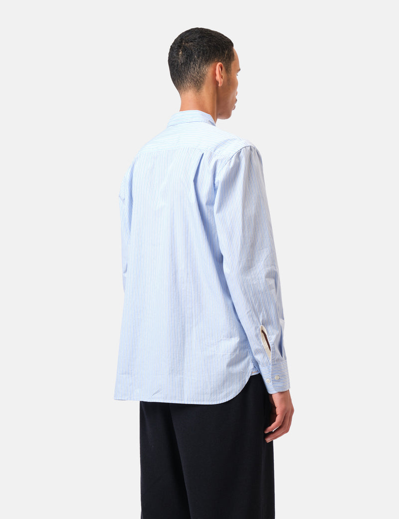 Universal Works Square Pocket Shirt (Office Stripe) - Blue