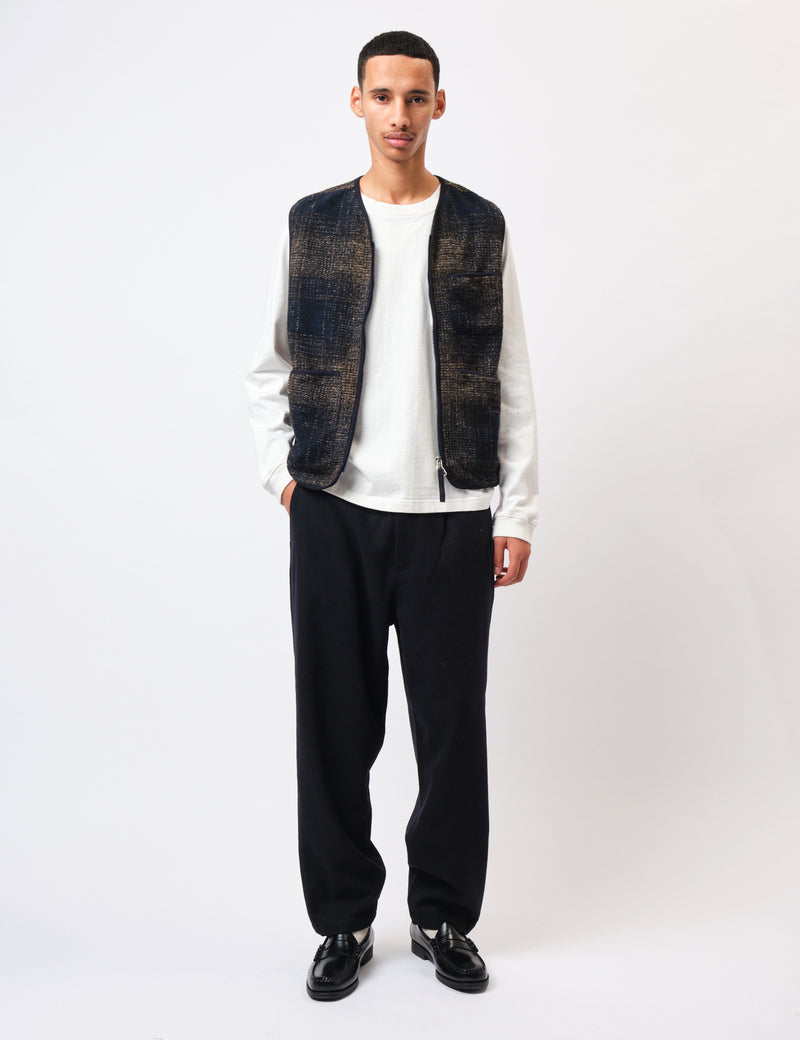 Universal Works Zip Gilet (Deca Check) - Navy Blue
