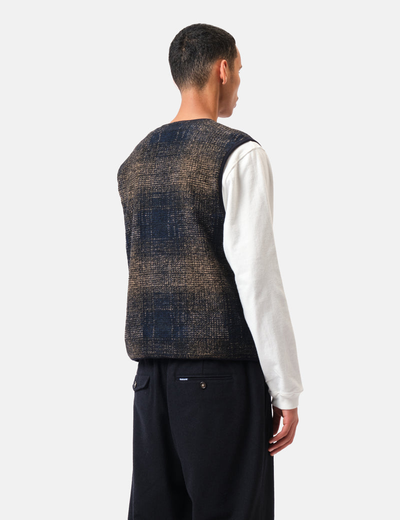 Universal Works Zip Gilet (Deca Check) - Navy Blue