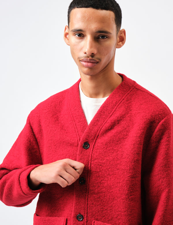 Universal Works Advance Cardigan (Wool Fleece) - Red