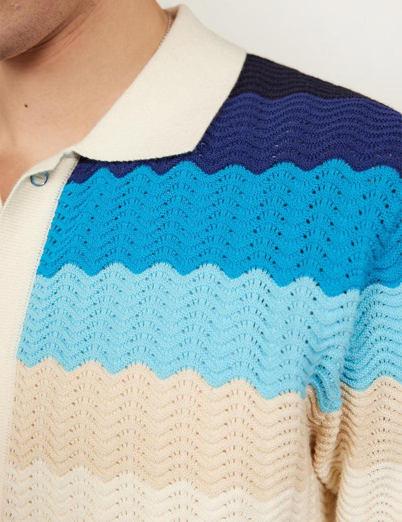 Percival Gum Drop Knitted Shirt (Cotton) -  Blue
